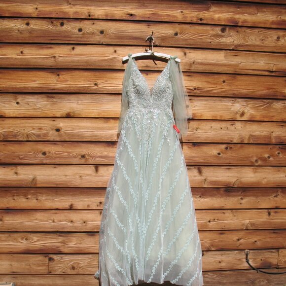Mac Duggal 20313 Embellished Lined Mesh Gown Sleeveless Sage Green 0 NWT - Picture 5 of 14